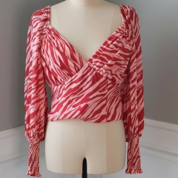Slate & Willow Tops - Slate & Willow Red Zebra Print Smocked Back Blouse Long Sleeve Women Size Small